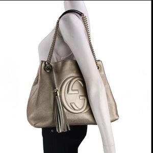 Authentic Gucci Interlocking SoHo Shoulder Bag with Chain Strap